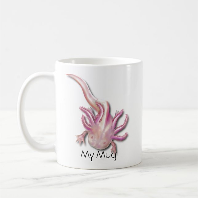 Personalisiert Illustriertes Albino Axolotl Kaffeetasse (Links)