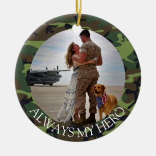 Personalisiert immer mein Held-Armee-Tarnungs-Foto Keramik Ornament