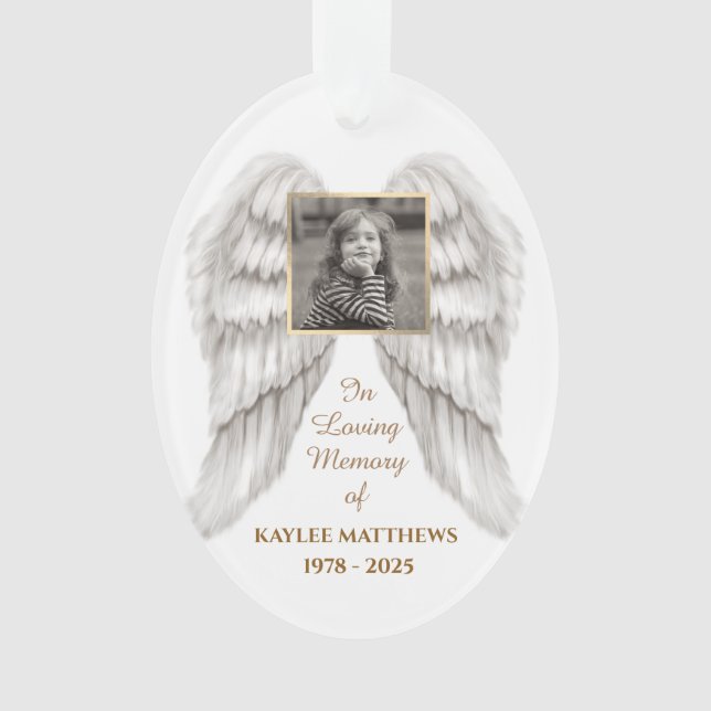 Personalisiert in Memory Memorial Angel Wings Foto Ornament (Vorderseite)
