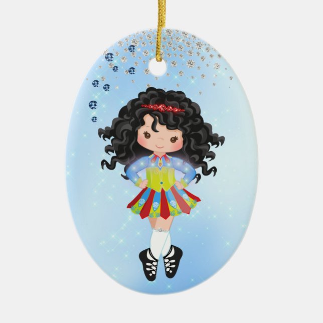 Personalisiert Irish Dance Black Hair Girl Weihnac Keramik Ornament (Vorne)