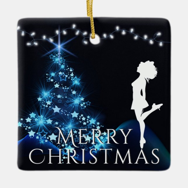 Personalisiert Irish Dance Blue Christmas Tree Keramikornament (Vorderseite)