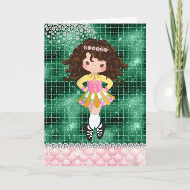 Personalisiert Irish Dance Brünett Girl Geburtstag Karte (Vorderseite)