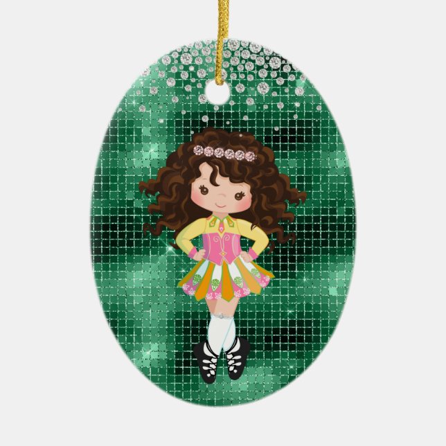 Personalisiert Irish Dance Brünett Girl Keramik Ornament (Vorne)