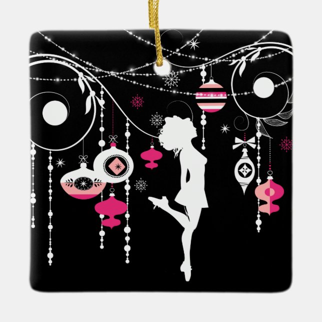 Personalisiert Irish Dance Pink Black Christmas Keramikornament (Vorderseite)