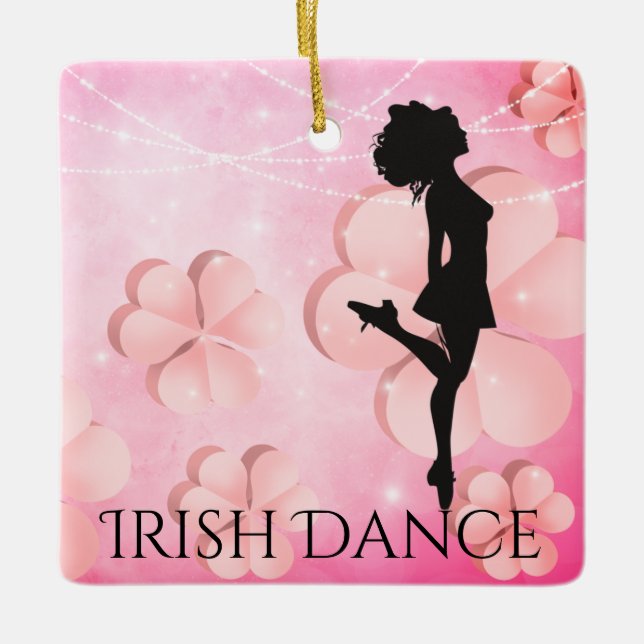 Personalisiert Irish Dance Pink Kleeblatts Weihnac Keramikornament (Vorderseite)
