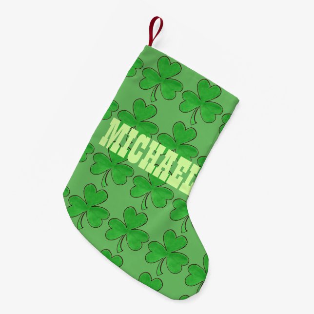 Personalisiert Irish Lucky Clover Green Kleeblatt Kleiner Weihnachtsstrumpf (Vorderansicht (hängend))