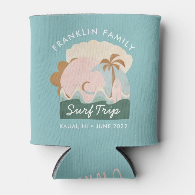 Personalisiert Island Family Surf Flasche oder Dosenkühler (Vorderseite)