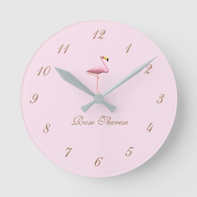 Personalisiert ist es ein Girl Pink Flamingo Theme Runde Wanduhr (Vorderseite)