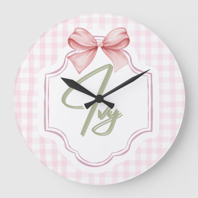 Personalisiert Ivy Baby Girl Kinderzimmer Bow&Ging Große Wanduhr (Vorderseite)