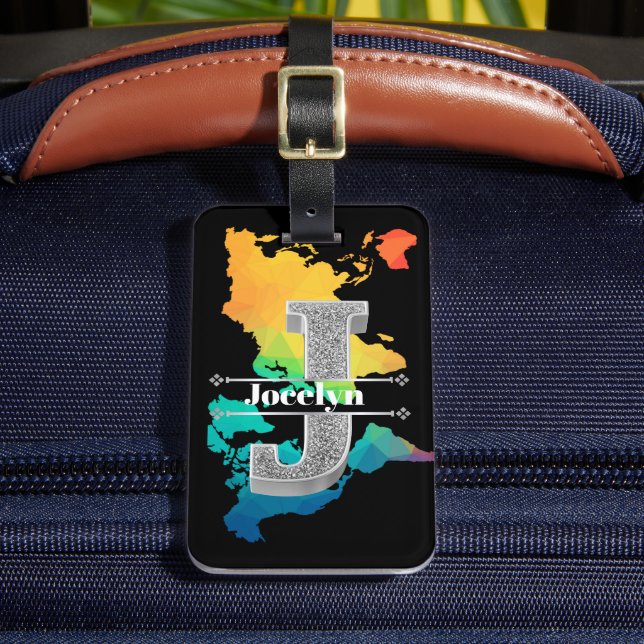 Personalisiert J Initial Silver Monogram - Ihr Nam Gepäckanhänger (Vorderseite Insitu 2)