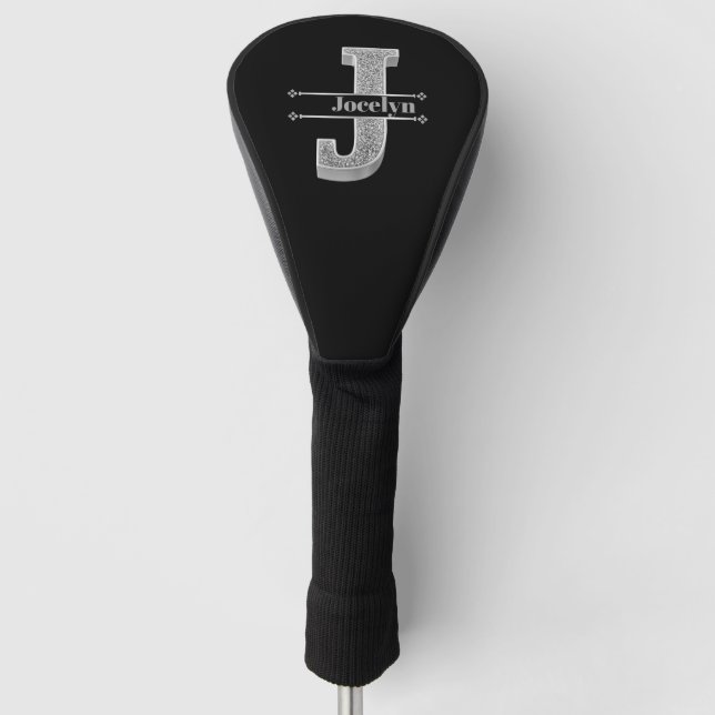 Personalisiert J Initial Silver Monogram - Ihr Nam Golf Headcover (Vorderseite)