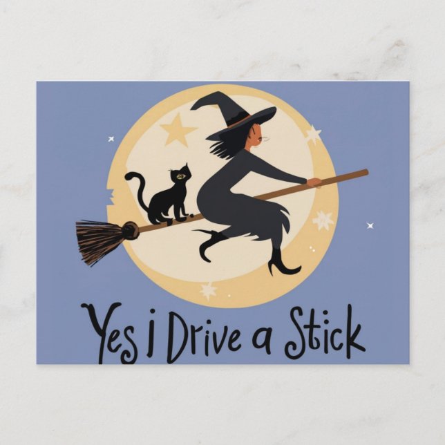 Personalisiert Ja, ich fahre einen Stick, Hallowee Postkarte (Vorderseite)