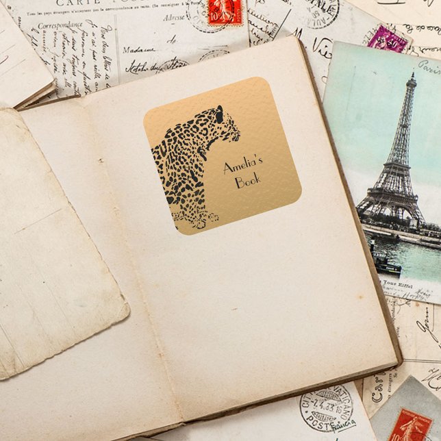 Personalisiert Jaguar Dieses Buch gehört Quadratischer Aufkleber (Von Creator hochgeladen)