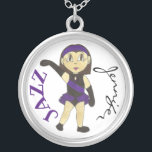 Personalisiert Jazz Dancer Girl Dance Teacher Gesc Versilberte Kette<br><div class="desc">Design zeigt eine originelle Marker-Abbildung eines Girl-Jazz-Tänzers in einem lila und schwarzen Jazz-Dance-Kostüm und schwarzen Leder-Jazz-Tanzschuhen. Ideal für Ihren Lieblings-Jazz-Tänzer, Tanzlehrer, Choreograf oder Studiomusiker! Sehen Sie nicht, wonach Sie suchen? Brauchen Sie Hilfe bei der Anpassung? Klicken Sie auf "Kontakt mit diesem Designer", um etwas für Sie erstellt zu haben! Diese...</div>