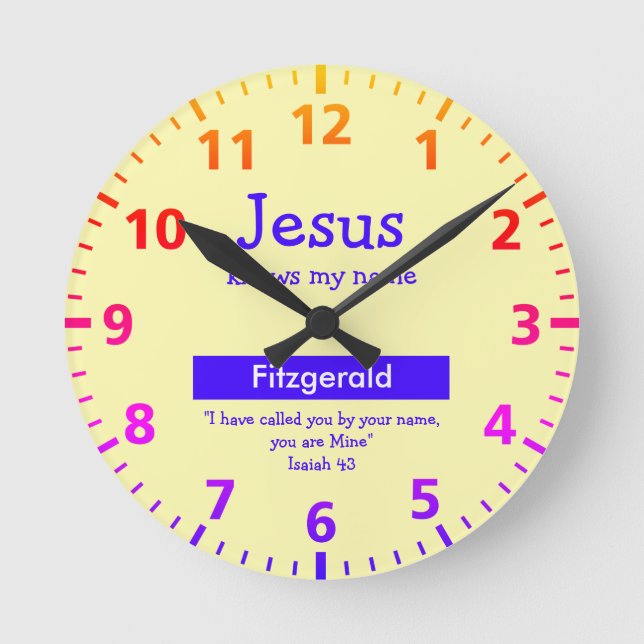 Personalisiert JESUS KENNT MEINEN NAMEN Niedlichen Runde Wanduhr (Vorderseite)