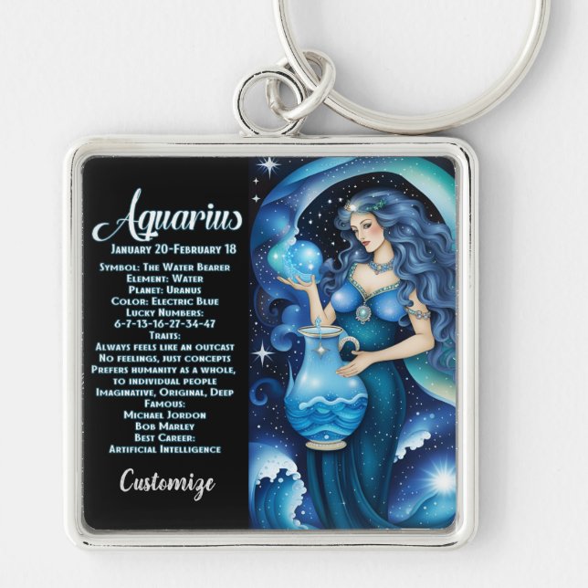 Personalisiert Jewel Galaxy Zodiac Aquarius Schlüsselanhänger (Vorne)