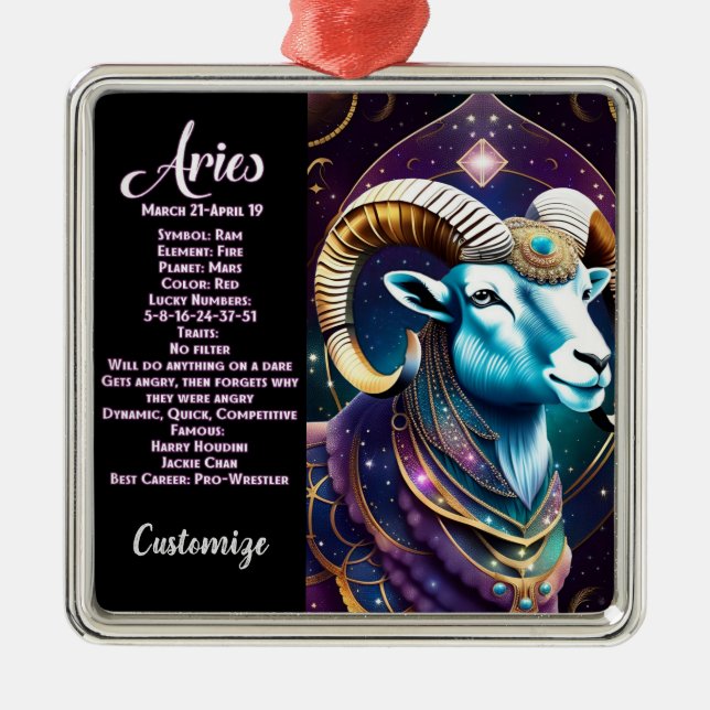 Personalisiert Jewel Galaxy Zodiac Aries Ornament Aus Metall (Vorne)