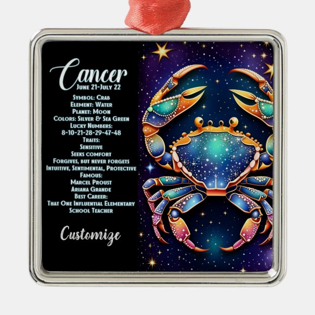 Personalisiert Jewel Galaxy Zodiac Cancer Ornament Aus Metall (Vorne)