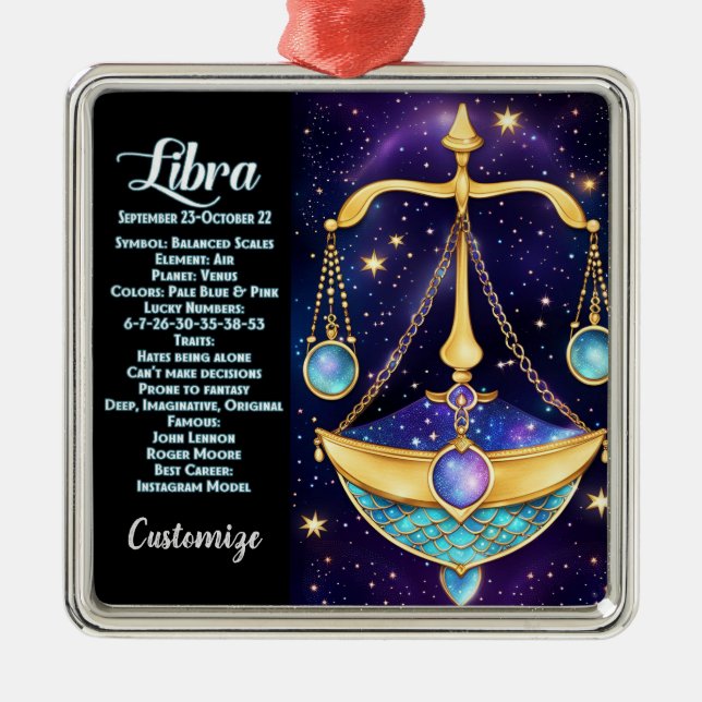 Personalisiert Jewel Galaxy Zodiac Libra Ornament Aus Metall (Vorne)