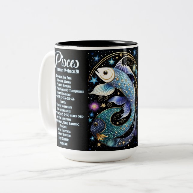 Personalisiert Jewel Galaxy Zodiac Pisces Zweifarbige Tasse (Vorderseite Links)