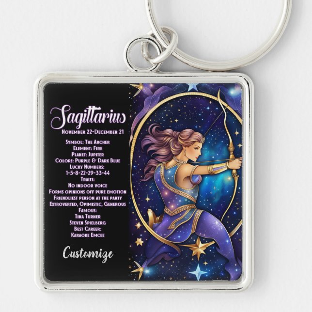 Personalisiert Jewel Galaxy Zodiac Sagittarius Schlüsselanhänger (Vorne)