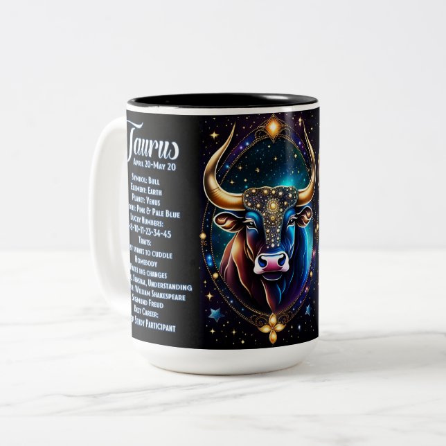 Personalisiert Jewel Galaxy Zodiac Taurus Zweifarbige Tasse (Vorderseite Links)