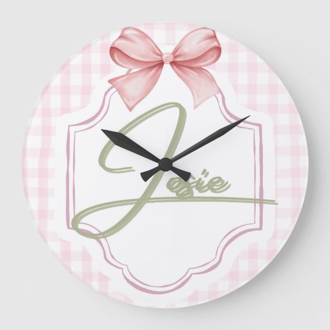 Personalisiert Josie Baby Girl Kinderzimmer Bow&Gi Große Wanduhr (Vorderseite)