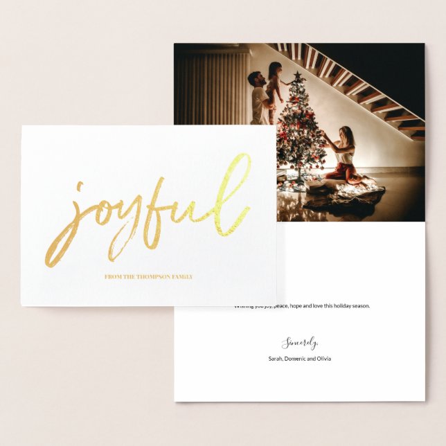 Personalisiert Joyful Script Family Foto Weihnacht Folienkarte (Anzeige)