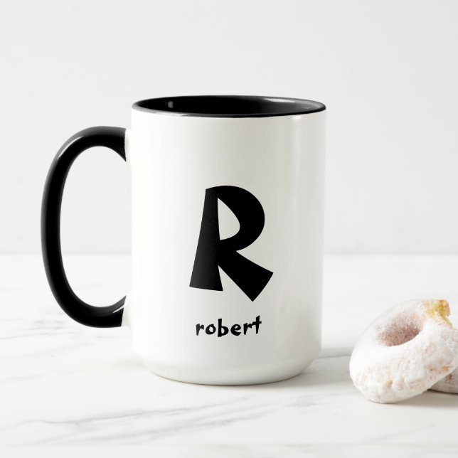 Personalisiert Jumbo Black Initial Monogam Name Tasse (Mit Donut)