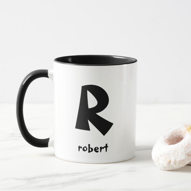 Personalisiert Jumbo Black Initial Monogam Name Tasse (Mit Donut)