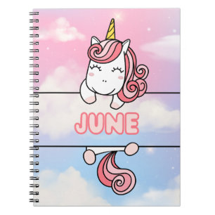 Personalisiert June Unicorn Girlie Notebook Notizblock