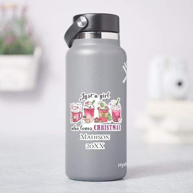 Personalisiert Just Girl Who Lieben Weihnachts Tre Aufkleber (HydroFlask)
