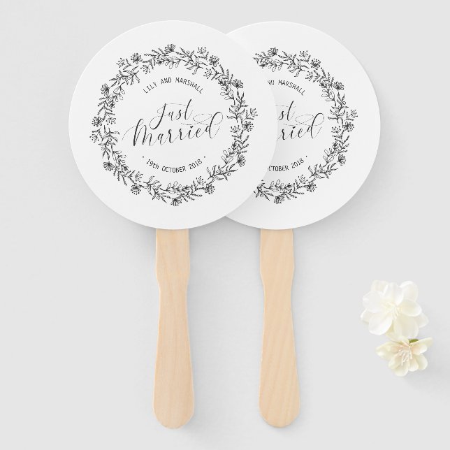 Personalisiert Just Married Floral | Handfächer (Vorne und Hinten)