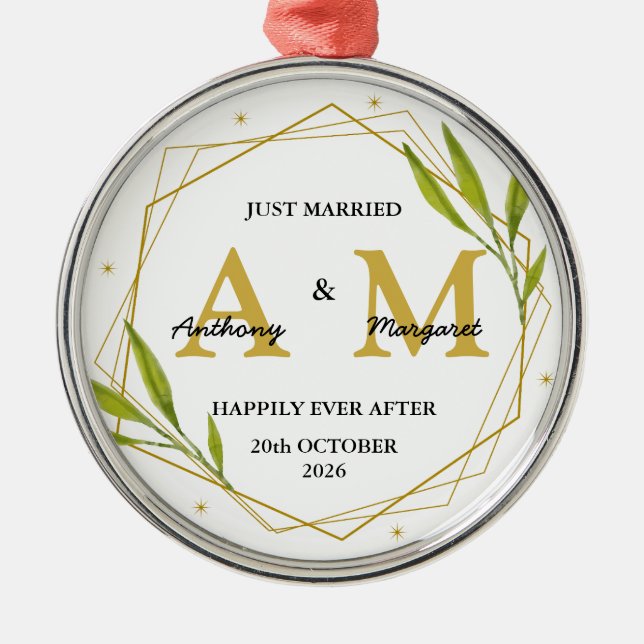 Personalisiert Just Married Gift Mr. & Mrs. Weddin Ornament Aus Metall (Vorne)