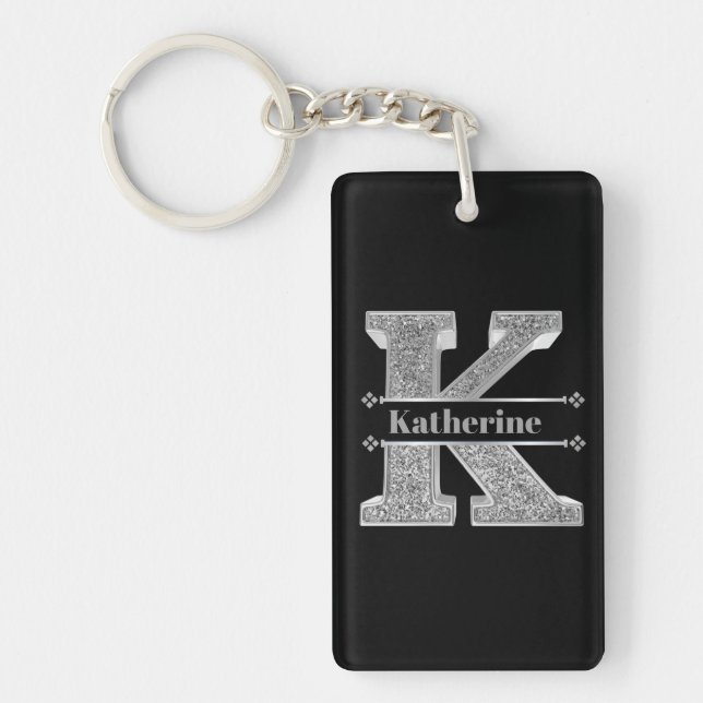 Personalisiert K Initial Silver Monogram Ihr Name Schlüsselanhänger (Vorderseite)