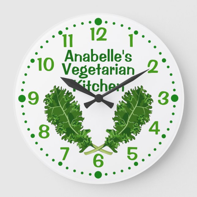 Personalisiert Kale Vegetarian Kitchen Clock mit M Große Wanduhr (Vorderseite)