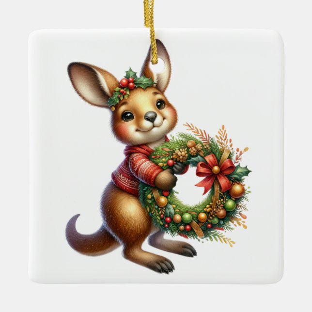 Personalisiert Kangaroo Australische Weihnachtszei Keramikornament (Vorderseite)