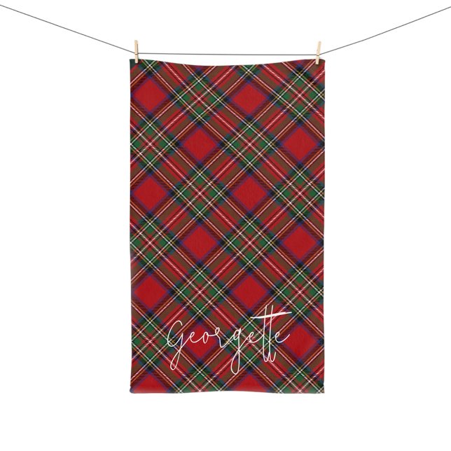 Personalisiert Kariert Red Green Rustic Stewart Ta Handtuch (Elegant Rustic Plaid Script Stewart Tartan Hand Towel)