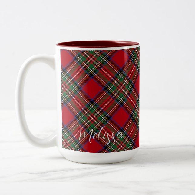 Personalisiert Karierter Clan Stewart Red Green Ta Zweifarbige Tasse (Links)