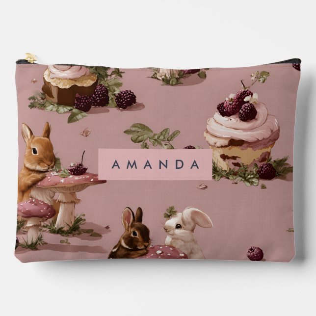 Personalisiert Kawaii Bunny & Berry Cupcake Muster Zubehörtasche (Vorderseite)