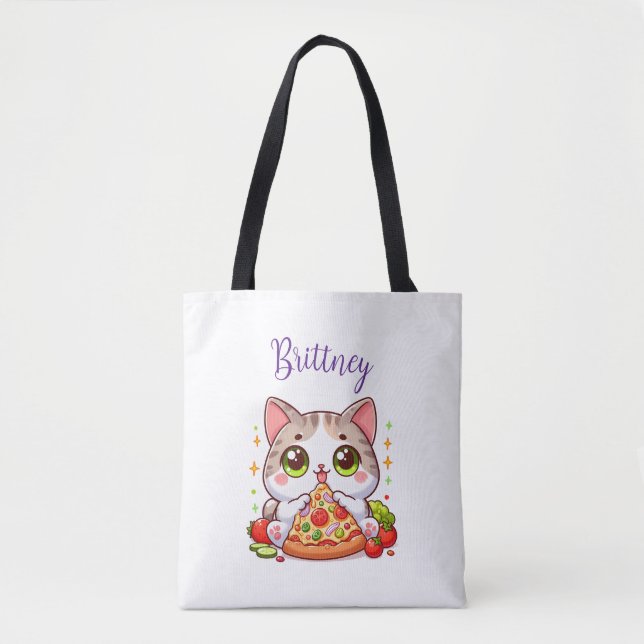 Personalisiert Kawaii Cat Eating Pizza Custom (Vorderseite)