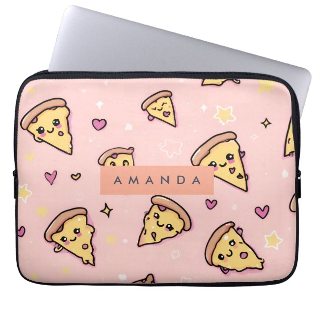 Personalisiert Kawaii Fun Pizza Slice Muster Laptopschutzhülle (Vorderseite)