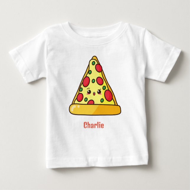 Personalisiert Kawaii Pizza Baby T - Shirt (Vorderseite)