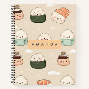 Personalisiert Kawaii Sushi Japanisches Muster Notizbuch