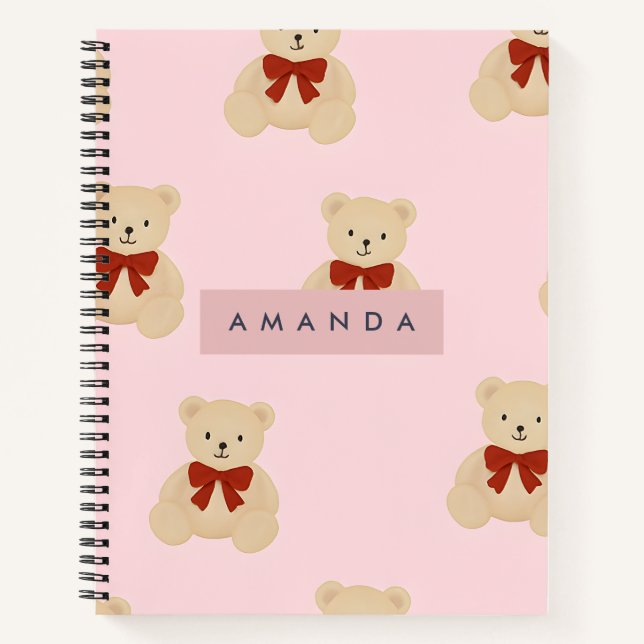 Personalisiert Kawaii Teddy Bear Pattern Notizbuch (Vorderseite)