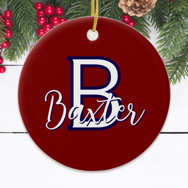 Personalisiert Keramik Ornament (Red White & Blue Name and Monogram Personalized Ceramic Ornament
)
