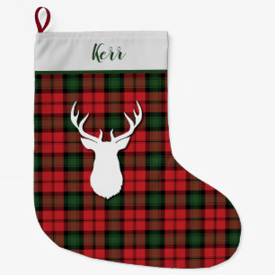 Personalisiert Kerr Tartan Green Red Kariert Großer Weihnachtsstrumpf