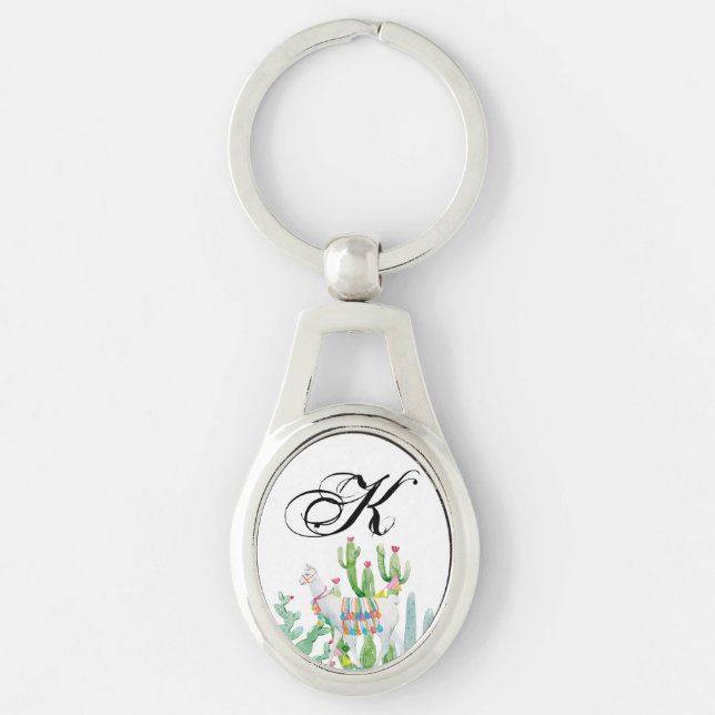 Personalisiert Key Chain Boho Llama Bohemisch Cact Schlüsselanhänger (Vorderseite)