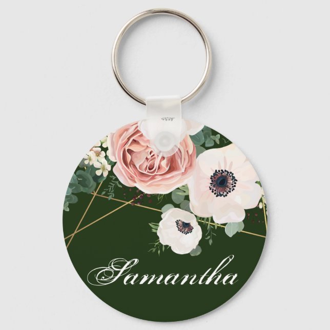 Personalisiert Key Chain Geometric Garden Rose Hun Schlüsselanhänger (Vorderseite)