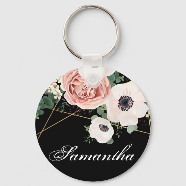 Personalisiert Key Chain Geometric Garden Rose Sch Schlüsselanhänger (Vorderseite)